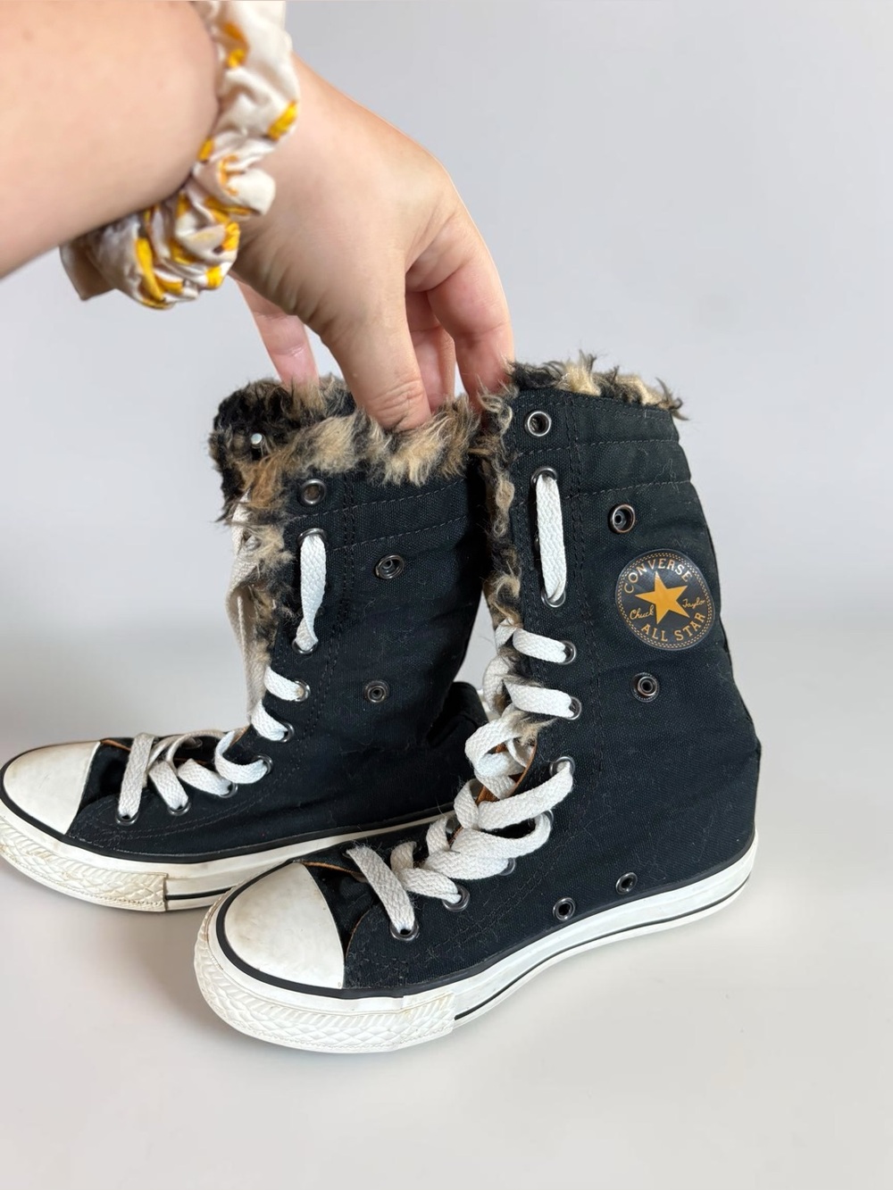 Converse Fur Lined Winter Boots Kids Size 13 Black High Top